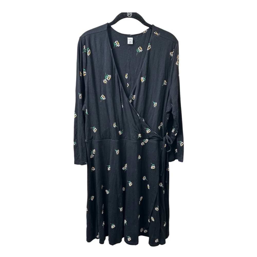 Old Navy Women’s  Faux Wrap Black Floral Boho Midi V Neck Stretch Summer Sz XXL